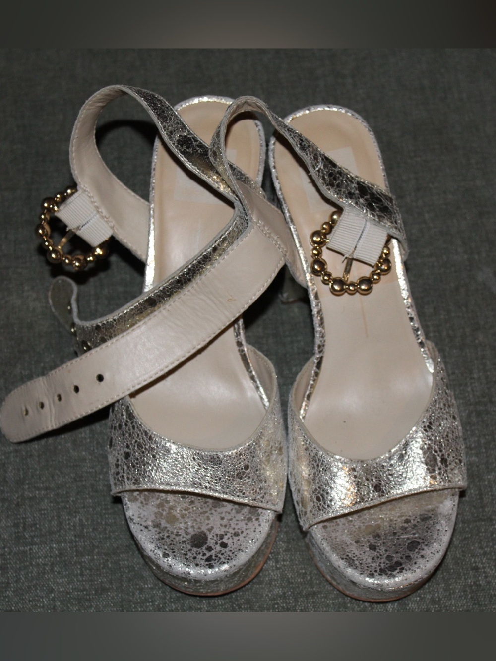 Dolce Vita Silver Metallic Slingback Heels with Gold Bead Accent